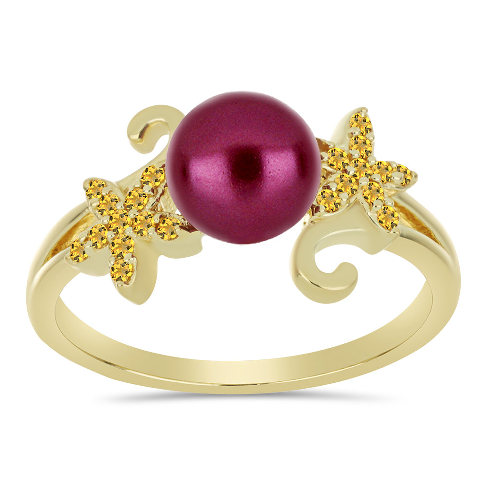 Pozlacené stříbro 925/1000 Prsten s Fialová Sladkovodní Perlou a Uralským Citrínem - Karátové číslo: 2.73. přibližná hmotnost: 3.73 gramů 1 