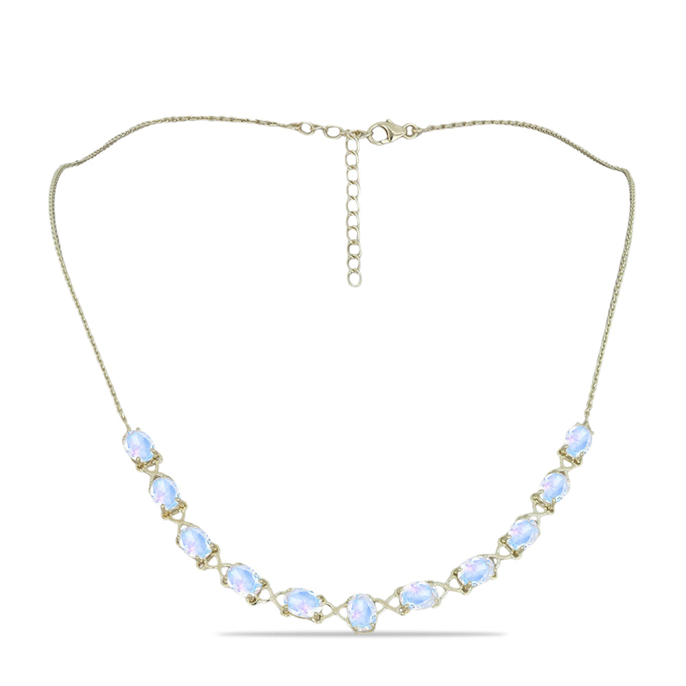 Pozlacený Stříbrný Náhrdelník s Duhovým Měsíčním Kamenem 1 
