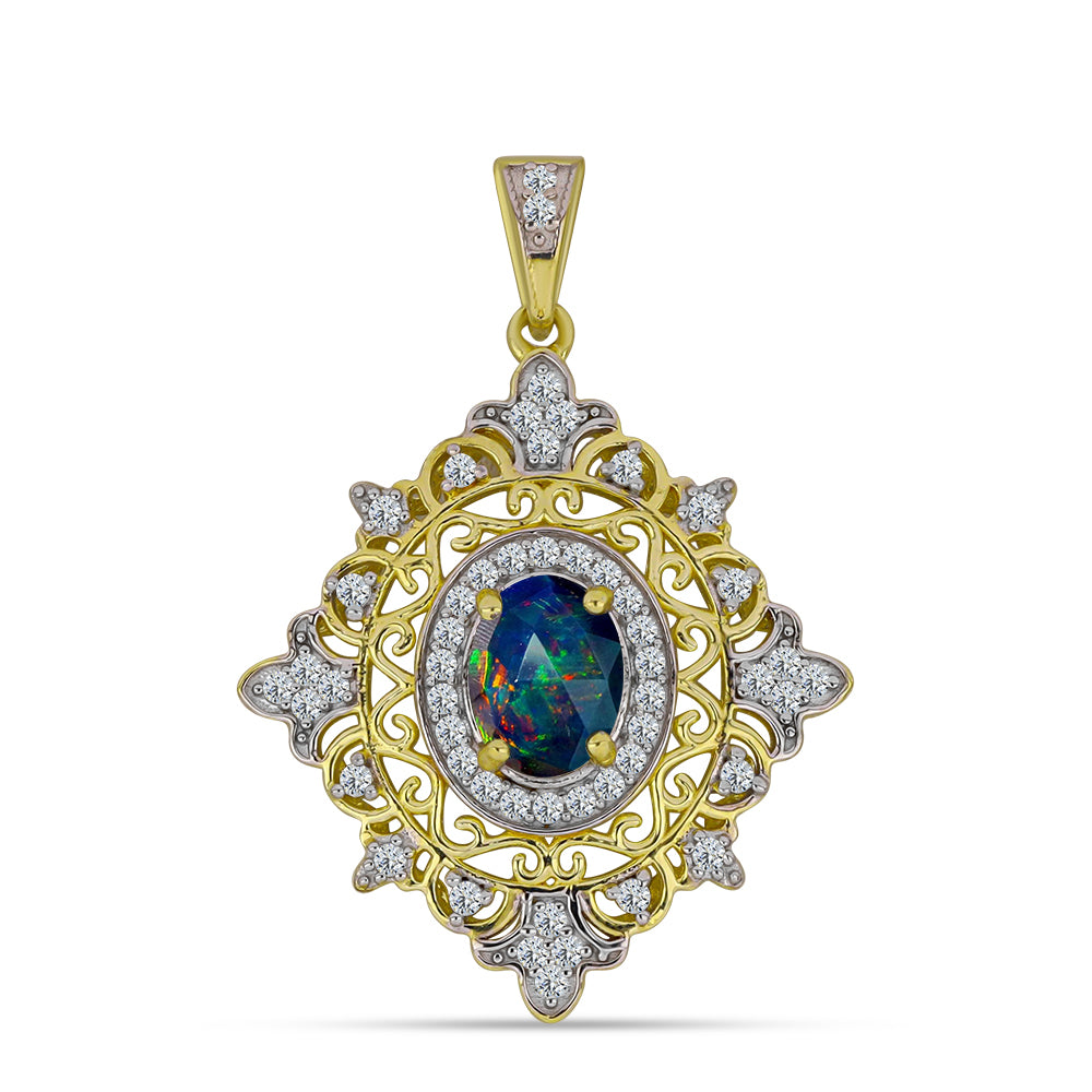 Pozlacený Stříbrný Přívěsek s Půlnočně Černým Etiopským Opálem z Lega Dembi a Bílým Topazem 1 