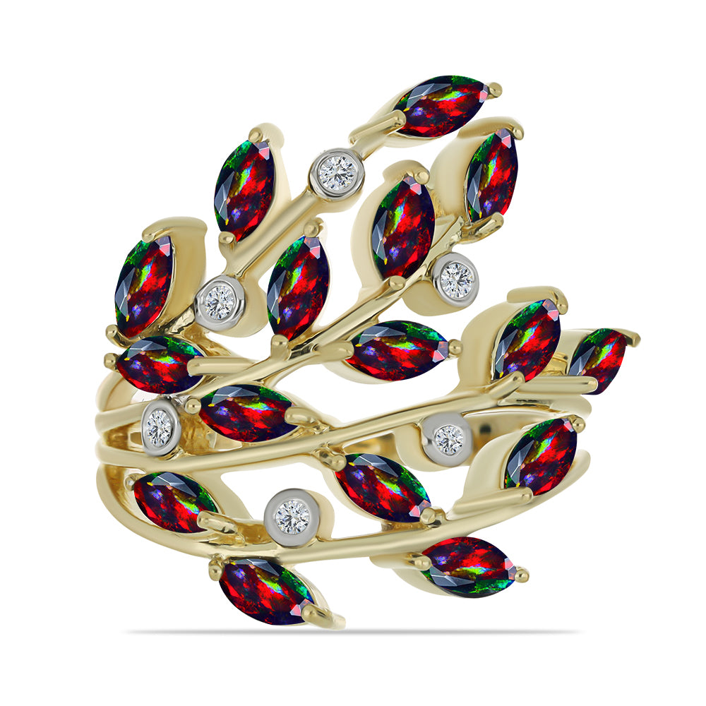 Pozlacený Stříbrný Prsten s Půlnočně Černým Etiopským Opálem z Lega Dembi a Bílým Topazem 1 