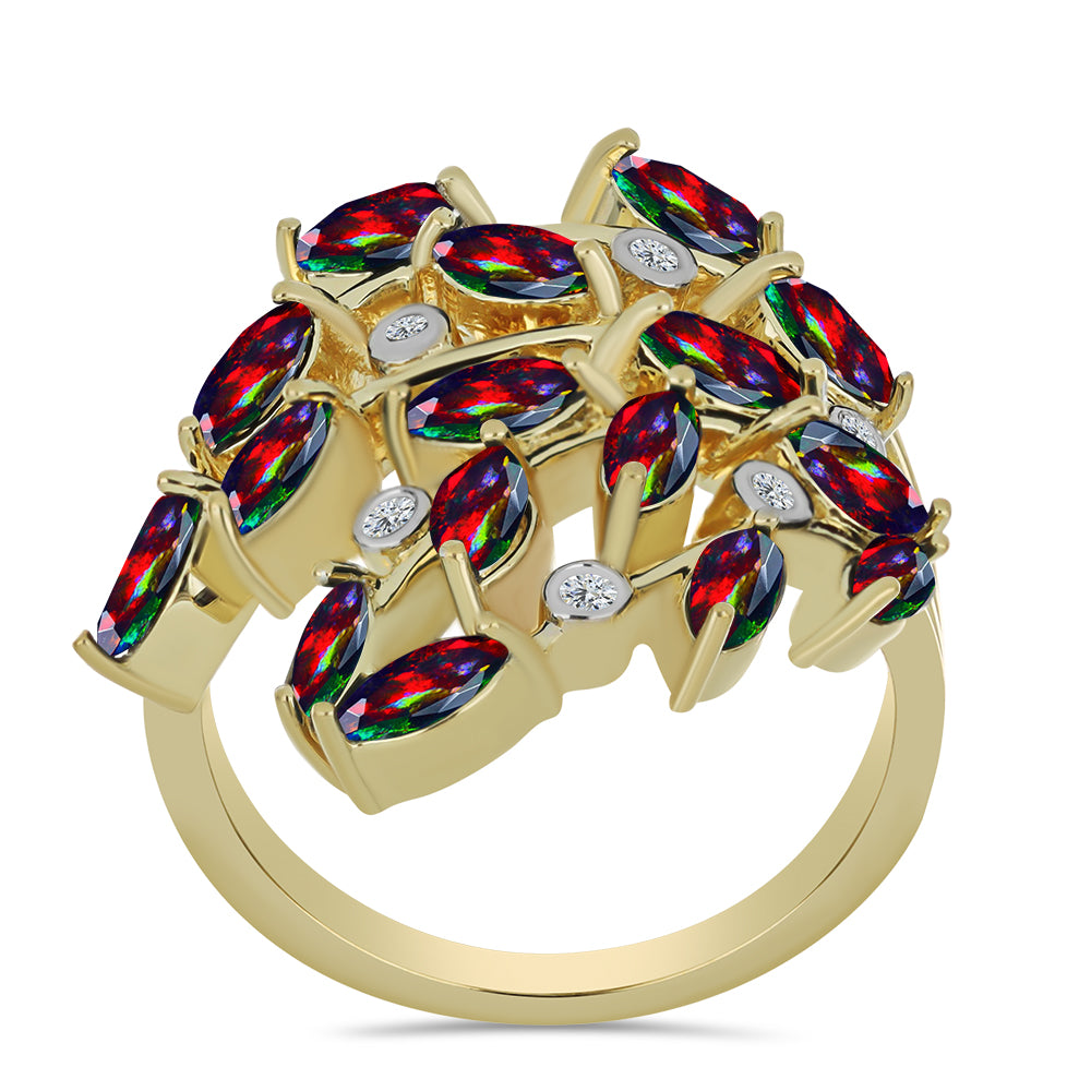 Pozlacený Stříbrný Prsten s Půlnočně Černým Etiopským Opálem z Lega Dembi a Bílým Topazem 3 