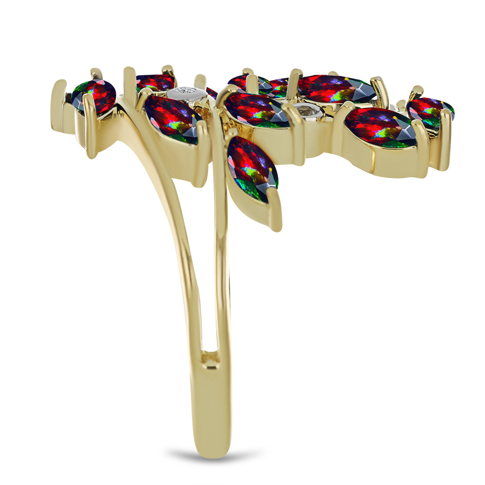 Pozlacený Stříbrný Prsten s Půlnočně Černým Etiopským Opálem z Lega Dembi a Bílým Topazem