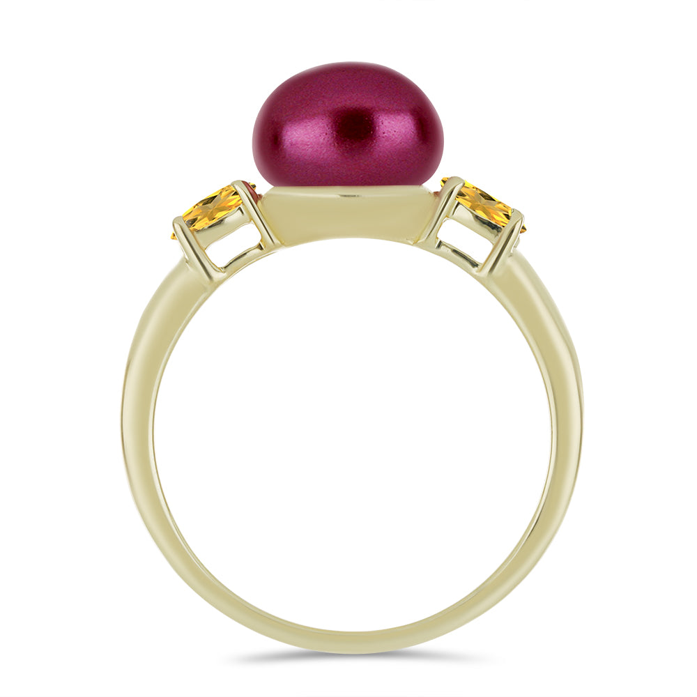 Pozlacené Stříbro 925/1000 - Prsten s Fialová Sladkovodní Perlou a Uralským Citrínem - Karátové číslo: 4.64. přibližná hmotnost: 3.62 gramů