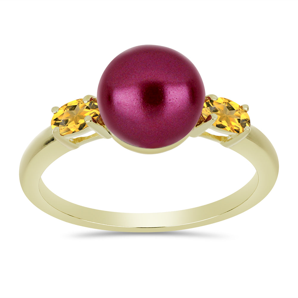 Pozlacené Stříbro 925/1000 - Prsten s Fialová Sladkovodní Perlou a Uralským Citrínem - Karátové číslo: 4.64. přibližná hmotnost: 3.62 gramů 3 