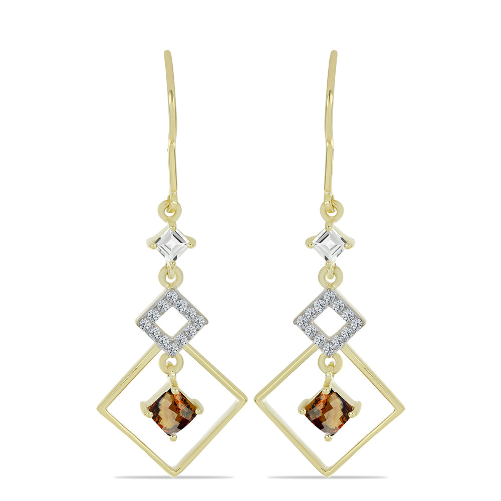 Pozlacené Stříbrné Náušnice s Koňakovým Křemenem a Bílým Topazem 1 