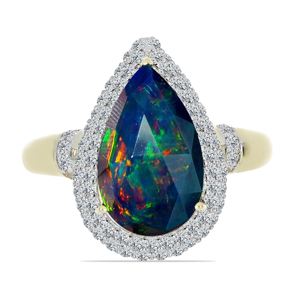 Pozlacený Stříbrný Prsten s Půlnočně Černým Etiopským Opálem z Lega Dembi a Bílým Topazem