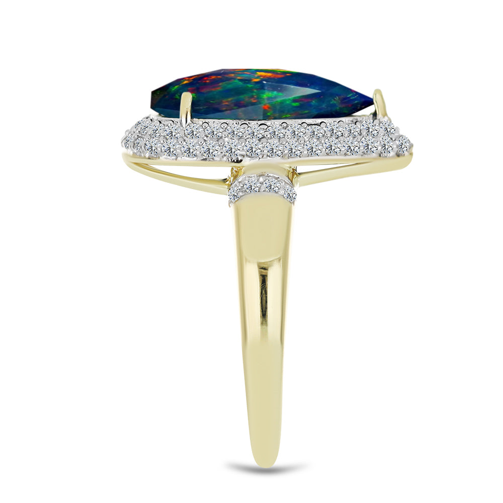 Pozlacený Stříbrný Prsten s Půlnočně Černým Etiopským Opálem z Lega Dembi a Bílým Topazem 4 