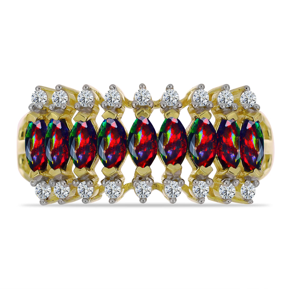 Pozlacený Stříbrný Prsten s Půlnočně Černým Etiopským Opálem z Lega Dembi a Bílým Topazem 1 