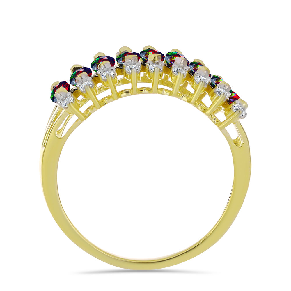 Pozlacený Stříbrný Prsten s Půlnočně Černým Etiopským Opálem z Lega Dembi a Bílým Topazem 2 