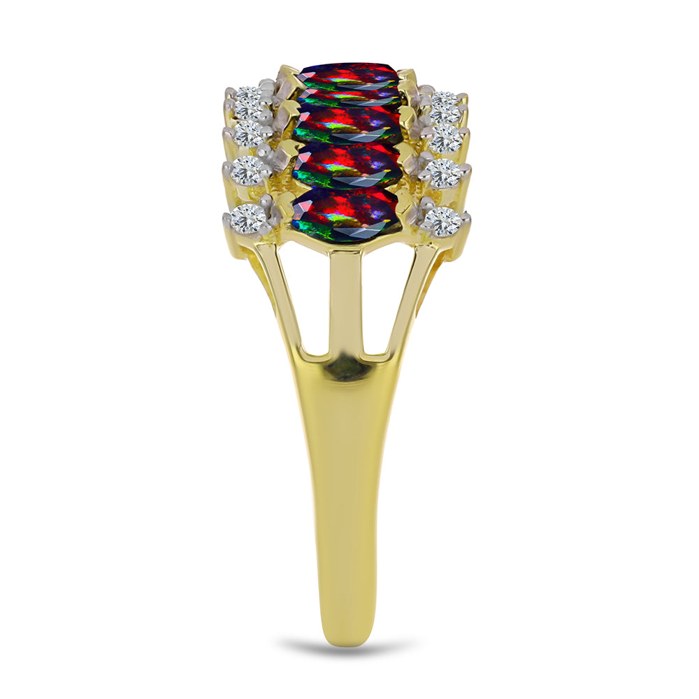 Pozlacený Stříbrný Prsten s Půlnočně Černým Etiopským Opálem z Lega Dembi a Bílým Topazem