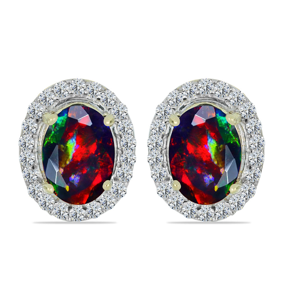 Pozlacené Stříbrné Náušnice s Půlnočně Černým Etiopským Opálem z Lega Dembi a Bílým Topazem