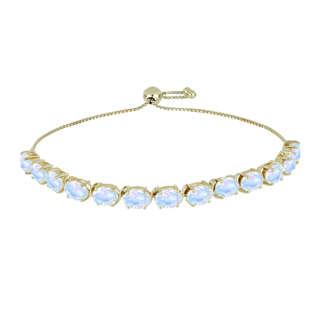 Pozlacený Stříbrný Náramek s Duhovým Měsíčním Kamenem