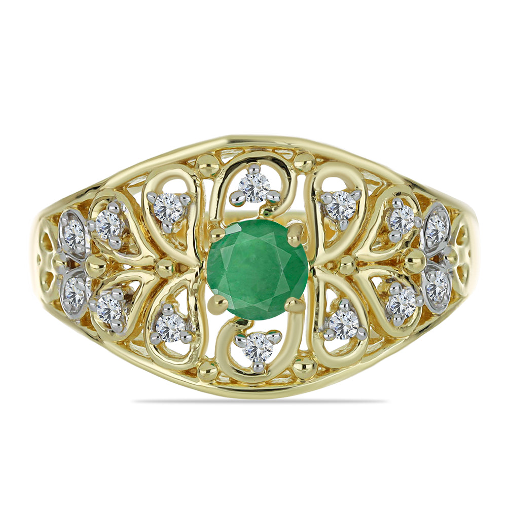 Pozlacené Stříbro 925/1000 - Prsten s Brazilským Smaragdem a Bílým Topazem - Karátové číslo: 0.71. přibližná hmotnost: 4.64 gramů 1 