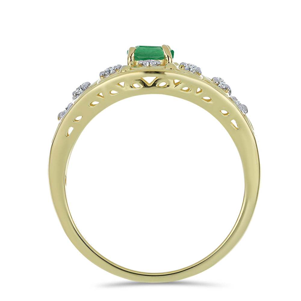 Pozlacené Stříbro 925/1000 - Prsten s Brazilským Smaragdem a Bílým Topazem - Karátové číslo: 0.71. přibližná hmotnost: 4.64 gramů 2 