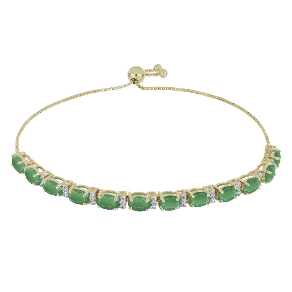 Pozlacený Stříbrný Náramek s Brazilským Smaragdem a Bílým Topazem