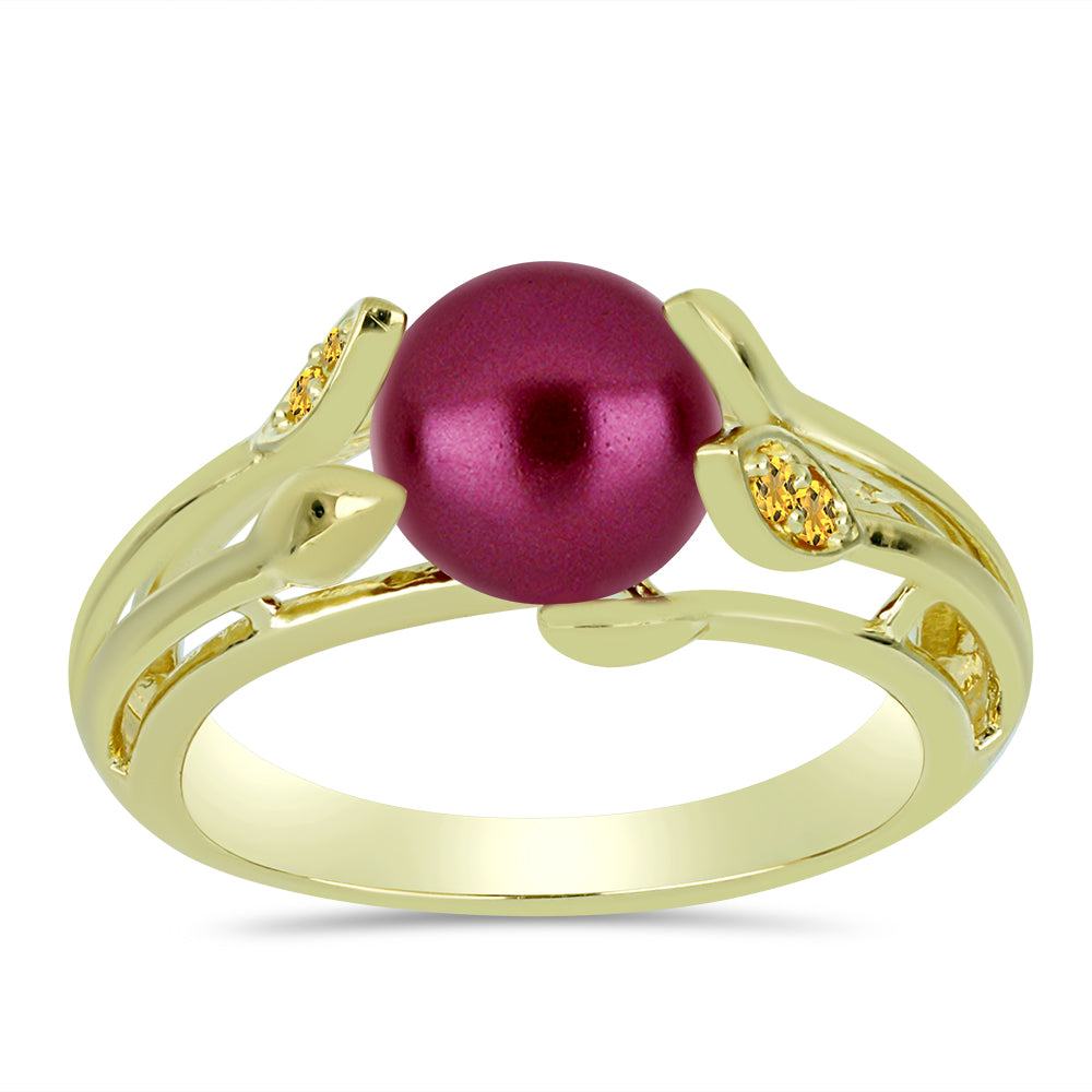 Pozlacené Stříbro 925/1000 - Prsten s Fialová Sladkovodní Perlou a Uralským Citrínem - Karátové číslo: 2.56. přibližná hmotnost: 3.26 gramů 1 