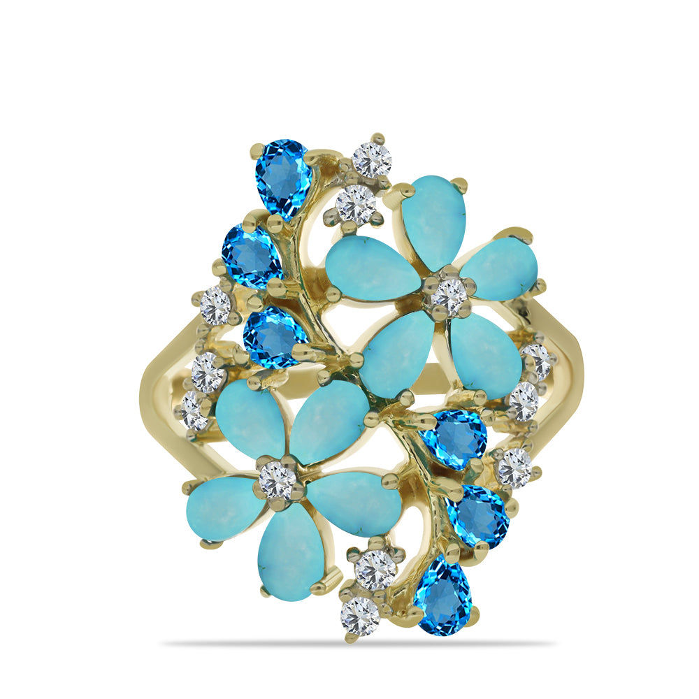 Pozlacený Stříbrný Prsten s Tyrkysem Sleeping Beauty a se Švýcarským Modrým Topazem 1 