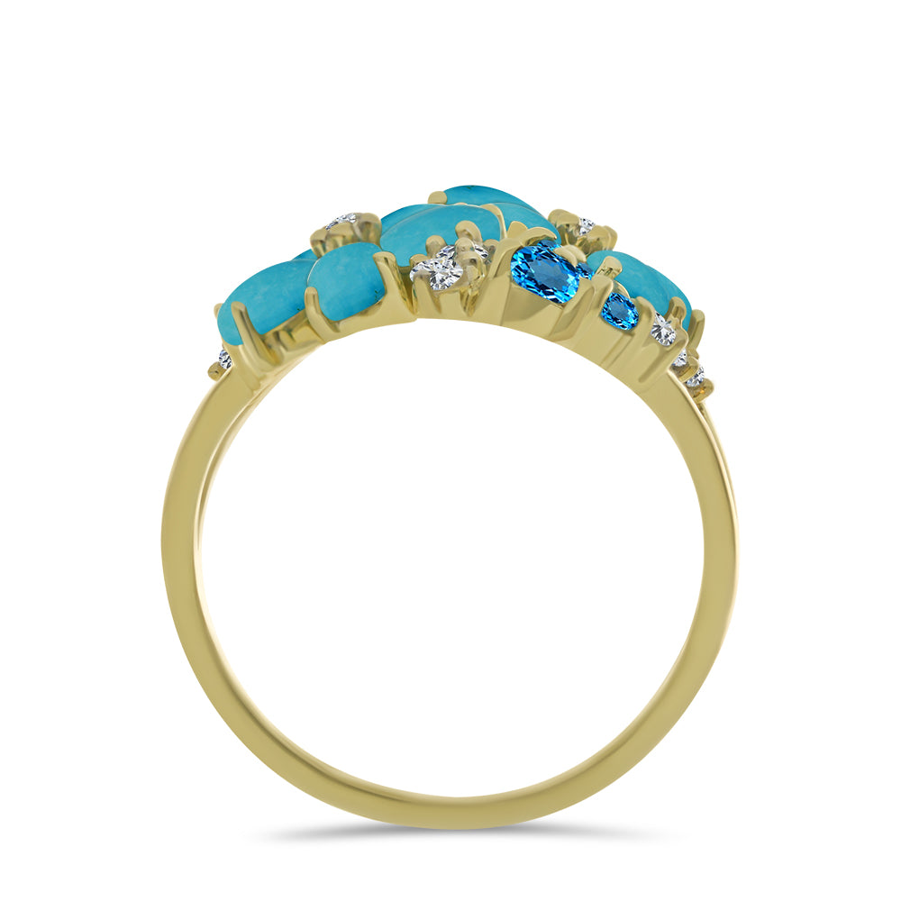 Pozlacený Stříbrný Prsten s Tyrkysem Sleeping Beauty a se Švýcarským Modrým Topazem 2 