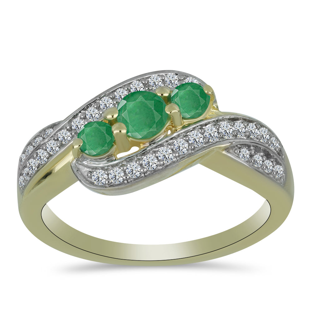 Pozlacený Stříbrný Prsten s Brazilským Smaragdem a Bílým Topazem 3 