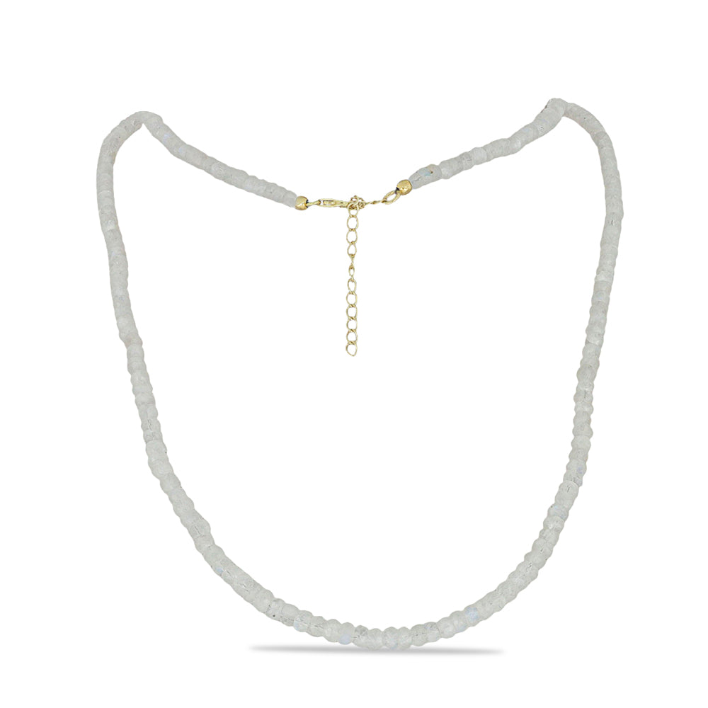 Pozlacené Stříbro 925/1000 - Náhrdelník s Duhovým Měsíčním Kamenem - Karátové číslo: 78. přibližná hmotnost: 16.6 gramů