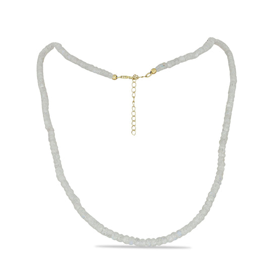 Pozlacené Stříbro 925/1000 - Náhrdelník s Duhovým Měsíčním Kamenem - Karátové číslo: 78. přibližná hmotnost: 16.6 gramů