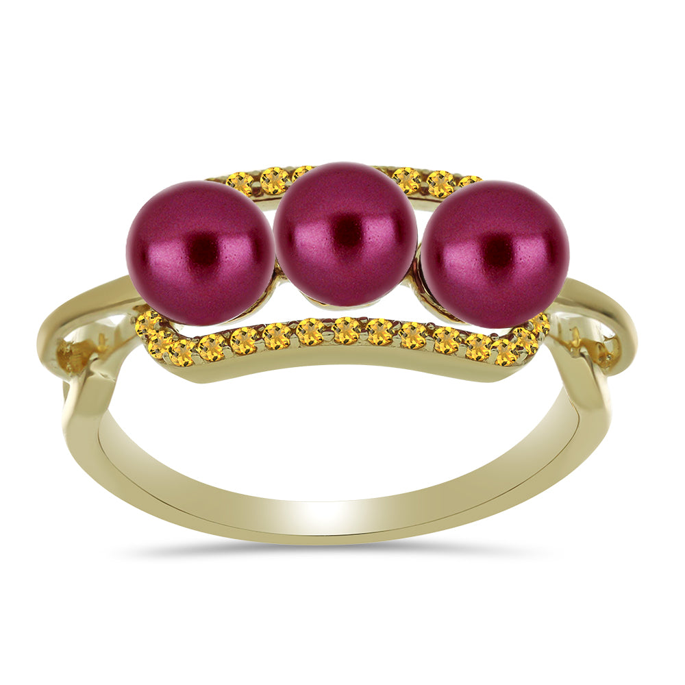 Pozlacené Stříbro 925/1000 - Prsten s Fialová Sladkovodní Perlou a Uralským Citrínem - Karátové číslo: 3.57. přibližná hmotnost: 3.57 gramů 3 