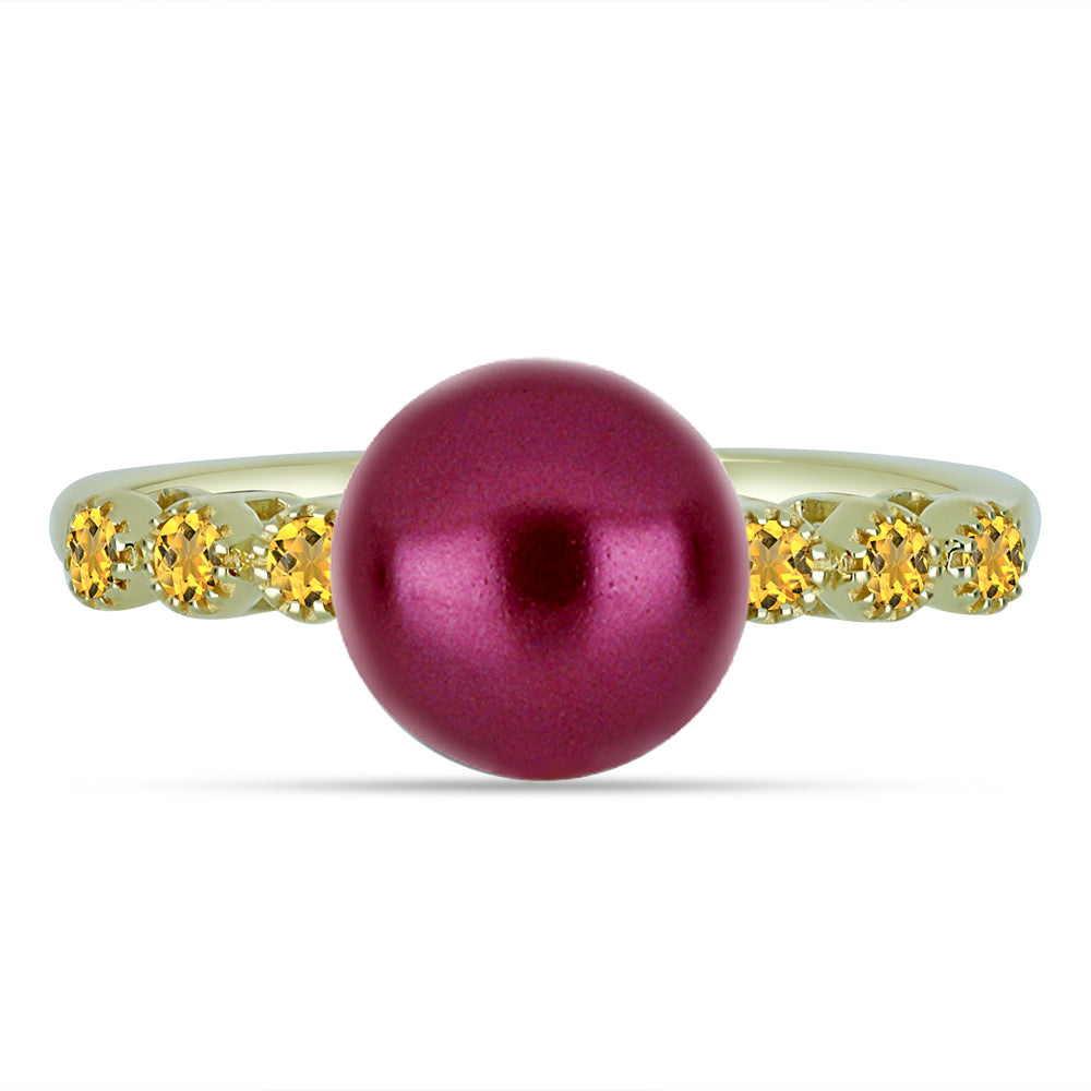 Pozlacené Stříbro 925/1000 - Prsten s Fialová Sladkovodní Perlou a Uralským Citrínem - Karátové číslo: 4.48. přibližná hmotnost: 3.48 gramů 1 