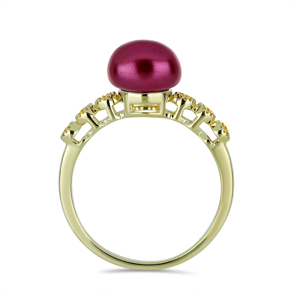 Pozlacené Stříbro 925/1000 - Prsten s Fialová Sladkovodní Perlou a Uralským Citrínem - Karátové číslo: 4.48. přibližná hmotnost: 3.48 gramů 2 