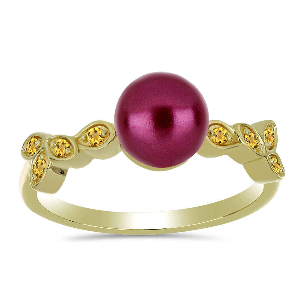 Pozlacené Stříbro 925/1000 - Prsten s Fialová Sladkovodní Perlou a Uralským Citrínem - Karátové číslo: 2.65. přibližná hmotnost: 3.27 gramů 3 