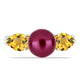 Pozlacené Stříbro 925/1000 - Prsten s Fialová Sladkovodní Perlou a Uralským Citrínem - Karátové číslo: 4.04. přibližná hmotnost: 3.79 gramů