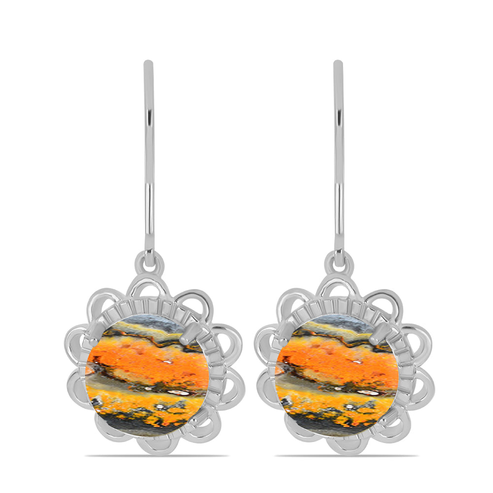 Stříbro 925/1000 - Náušnice s Bumble Bee Jaspisem - Karátové číslo: 7.96. přibližná hmotnost: 5.19 gramů