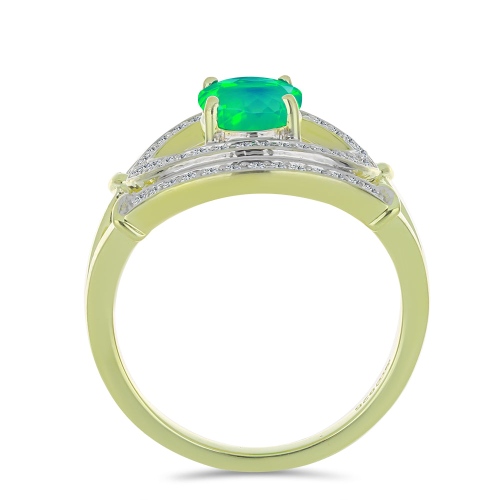 Pozlacený Stříbrný Prsten se Zeleným Etiopským Opálem z Lega Dembi a Bílým Topazem