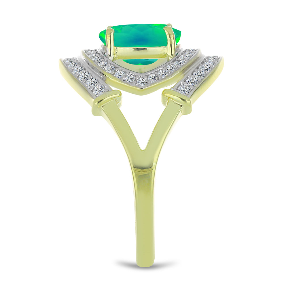 Pozlacený Stříbrný Prsten se Zeleným Etiopským Opálem z Lega Dembi a Bílým Topazem 4 