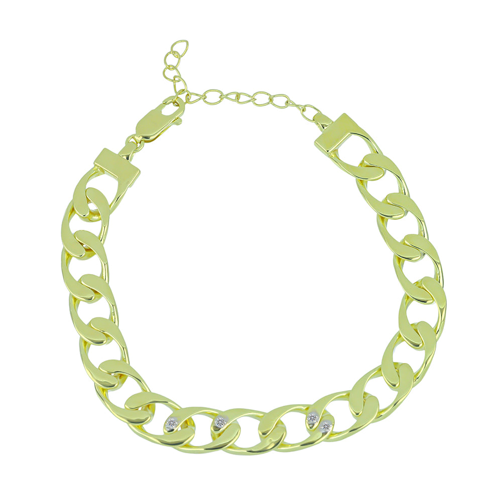 Pozlacené Stříbro 925/1000 - Náramek s Bílým Diamantem - Karátové číslo: 0.03. přibližná hmotnost: 14.74 gramů