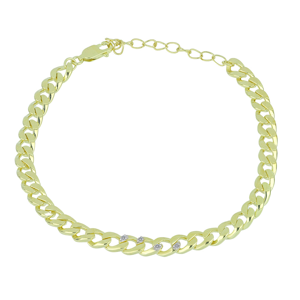 Pozlacený Stříbrný Náramek s Bílým Diamantem