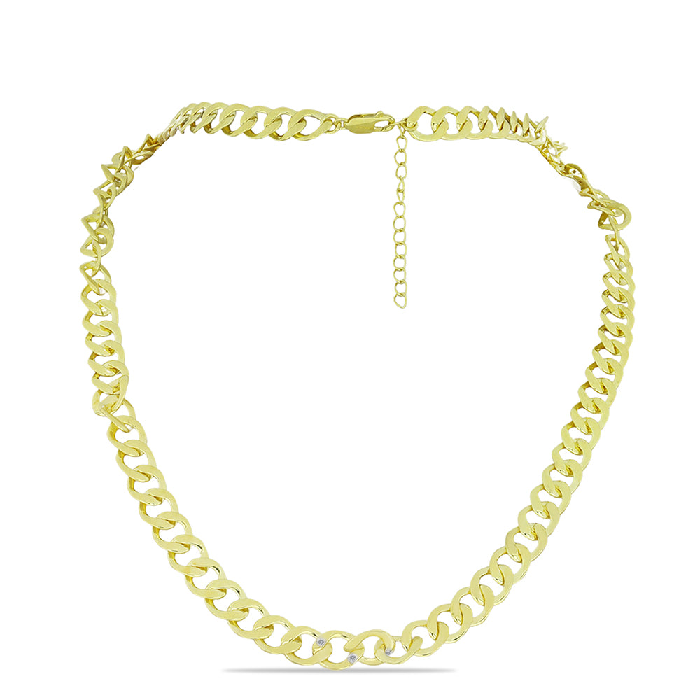 Pozlacené Stříbro 925/1000 - Náhrdelník s Bílým Diamantem - Karátové číslo: 0.03. přibližná hmotnost: 25.79 gramů