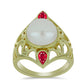 Pozlacené Stříbro 925/1000 - Prsten s Bílou Sladkovodní Perlou a Madagaskarským Rubínem - Karátové číslo: 7. přibližná hmotnost: 5.39 gramů