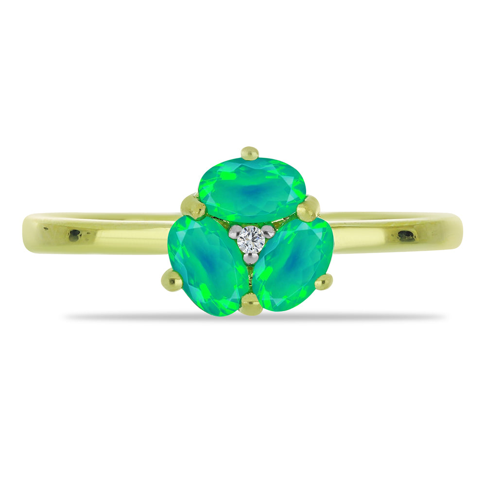 Pozlacený Stříbrný Prsten se Zeleným Etiopským Opálem z Lega Dembi a Bílým Topazem 1 