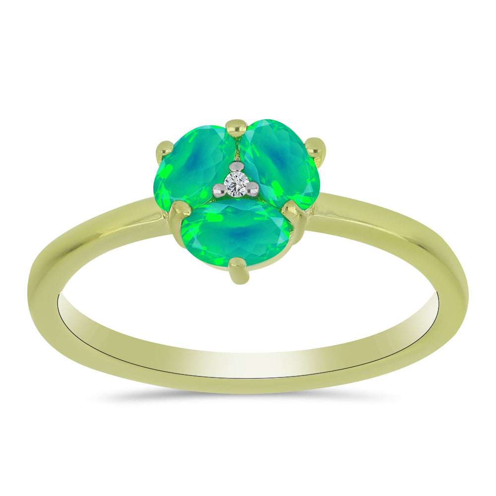 Pozlacený Stříbrný Prsten se Zeleným Etiopským Opálem z Lega Dembi a Bílým Topazem