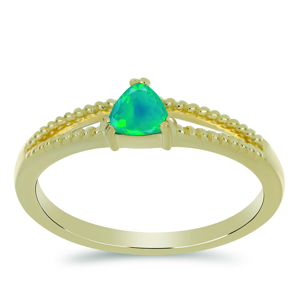 Pozlacené Stříbro 925/1000 - Prsten se Zeleným Etiopským Opálem z Lega Dembi - Karátové číslo: 0.25. přibližná hmotnost: 2.34 gramů 3 