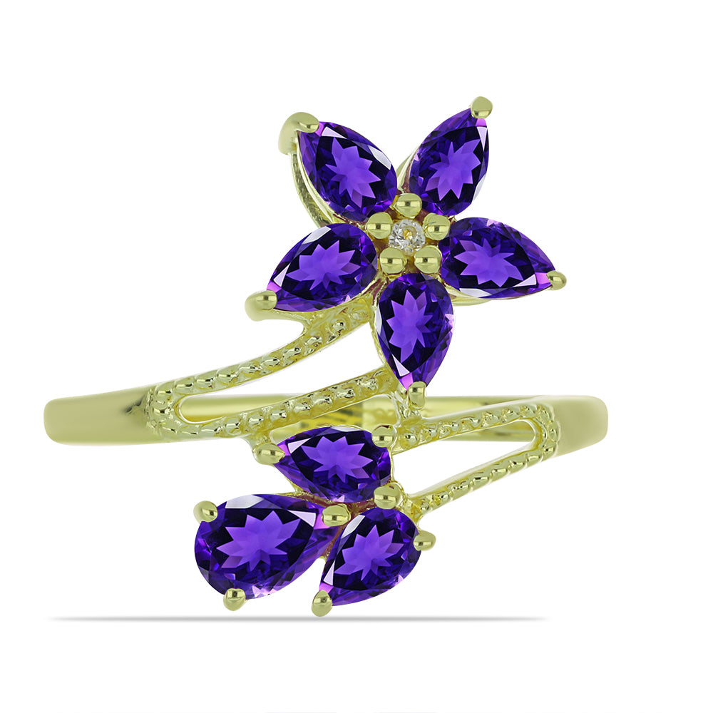 Pozlacený Stříbrný Prsten s Marockým Ametystem a Bílým Topazem 1 