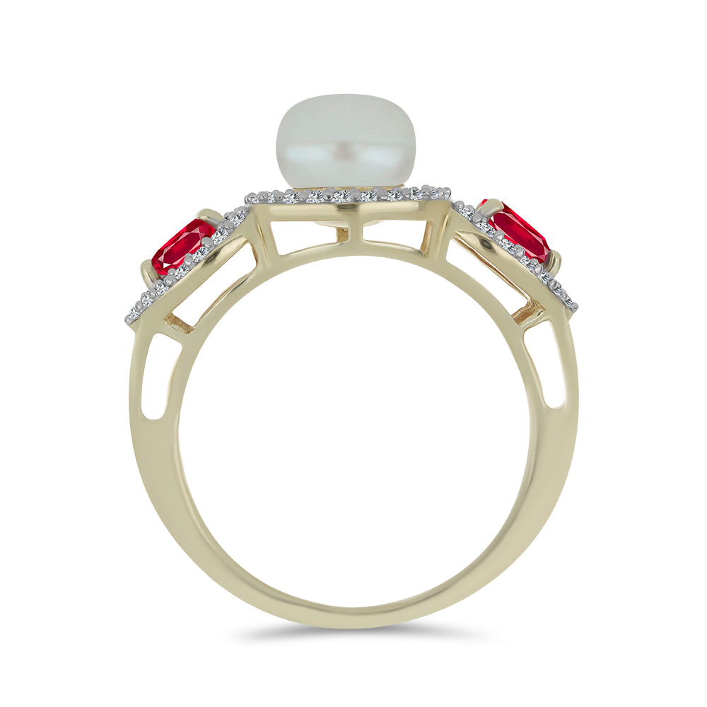 Pozlacené Stříbro 925/1000 - Prsten s Bílou Sladkovodní Perlou a Madagaskarským Rubínem - Karátové číslo: 4.13. přibližná hmotnost: 5.09 gramů 2 