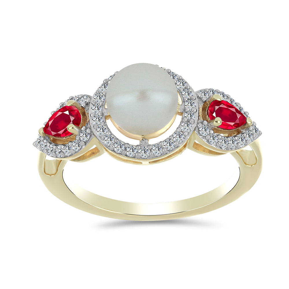 Pozlacené Stříbro 925/1000 - Prsten s Bílou Sladkovodní Perlou a Madagaskarským Rubínem - Karátové číslo: 4.13. přibližná hmotnost: 5.09 gramů 3 