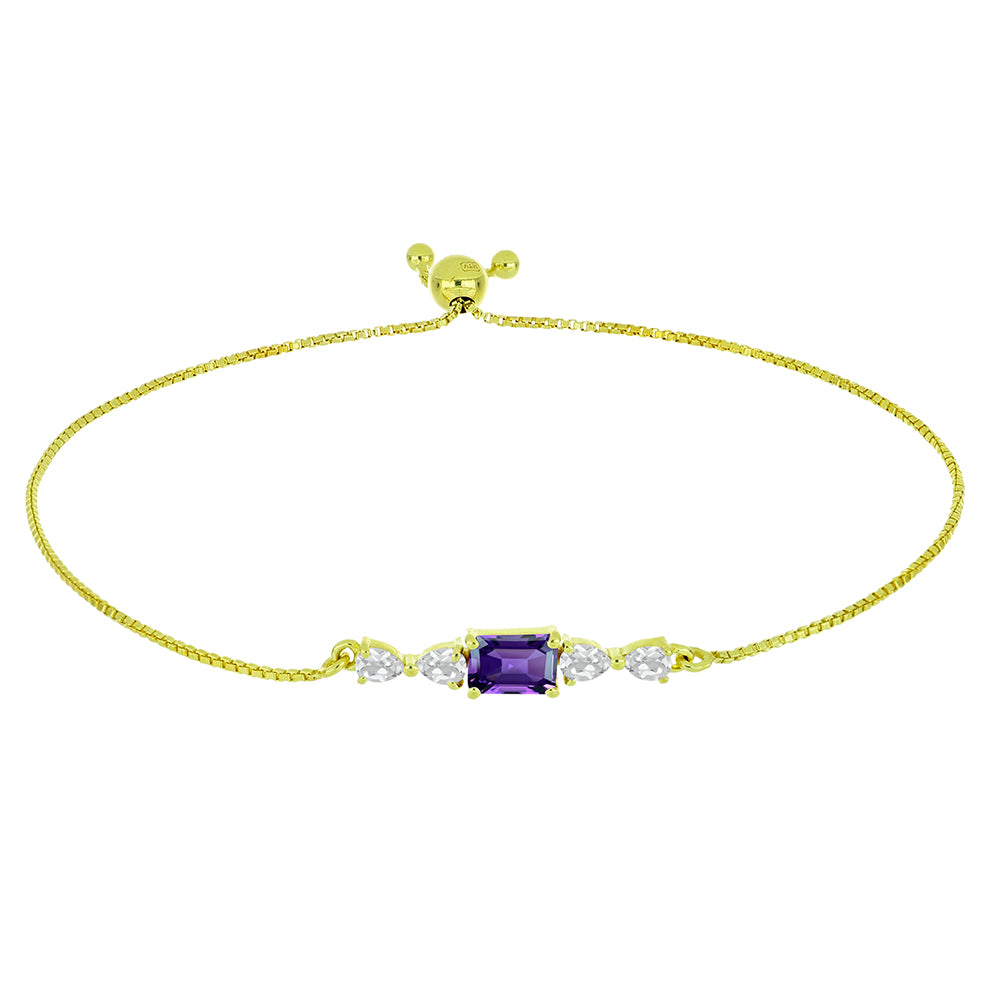 Pozlacené stříbro 925/1000 Náramek s Marockým Ametystem a Bílým Topazem - Karátové číslo: 1.77. přibližná hmotnost: 3.18 gramů
