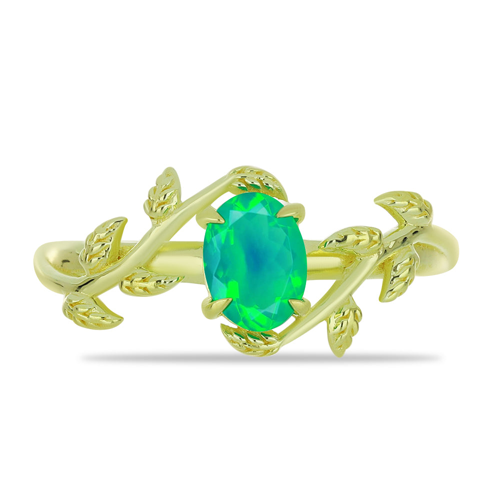 Pozlacený Stříbrný Prsten se Zeleným Etiopským Opálem z Lega Dembi