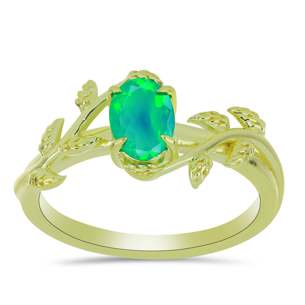 Pozlacený Stříbrný Prsten se Zeleným Etiopským Opálem z Lega Dembi 3 