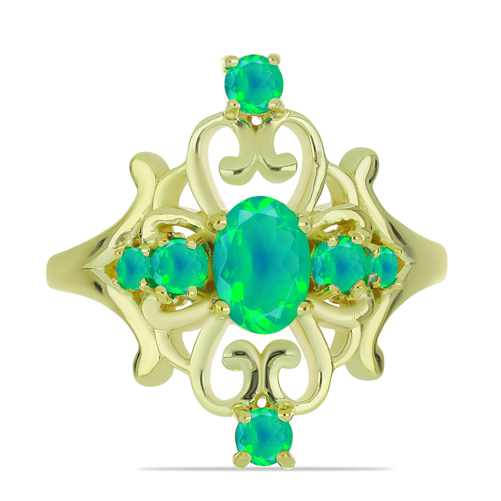 Pozlacený Stříbrný Prsten se Zeleným Etiopským Opálem z Lega Dembi 1 