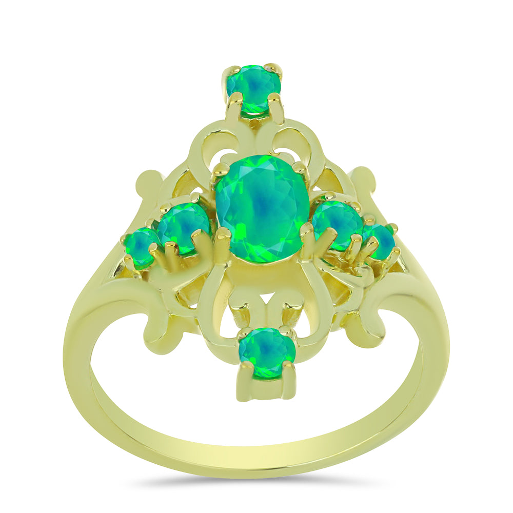 Pozlacený Stříbrný Prsten se Zeleným Etiopským Opálem z Lega Dembi 3 