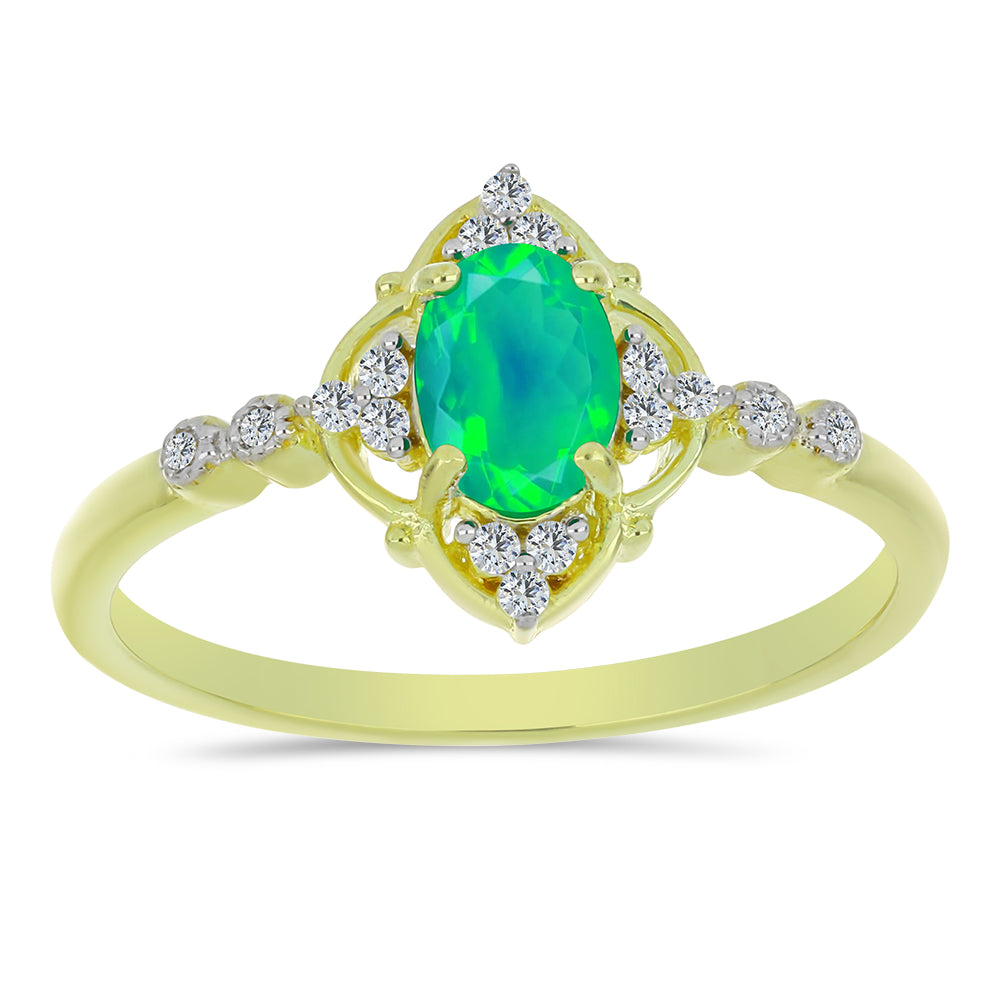 Pozlacený Stříbrný Prsten se Zeleným Etiopským Opálem z Lega Dembi a Bílým Topazem