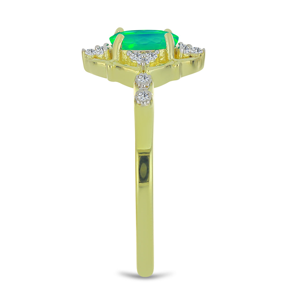 Pozlacený Stříbrný Prsten se Zeleným Etiopským Opálem z Lega Dembi a Bílým Topazem 4 